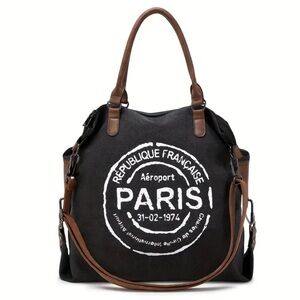 Vintage-Inspired Canvas Tote Bag - Versatile Shoulder & Crossbody Strap